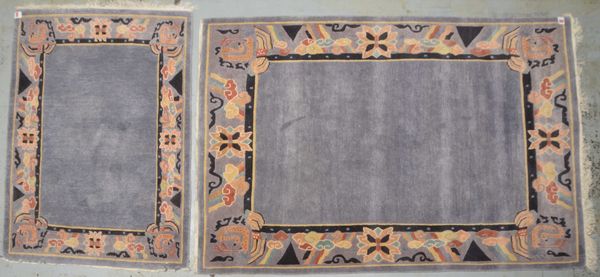 2-Nepal-Orientteppiche, Fond in Blau-Grau/ungemustert, farbenfr. Bordüre, kompl.