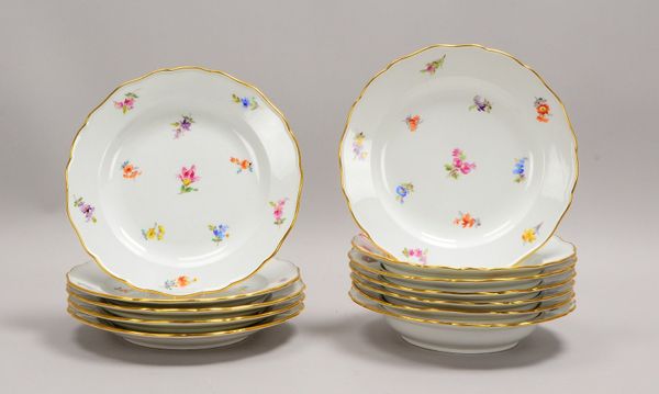 Meissen, Speiseporz., für 6 Pers., gute Erhaltung: 6x Speiseteller, und 6x Suppenteller