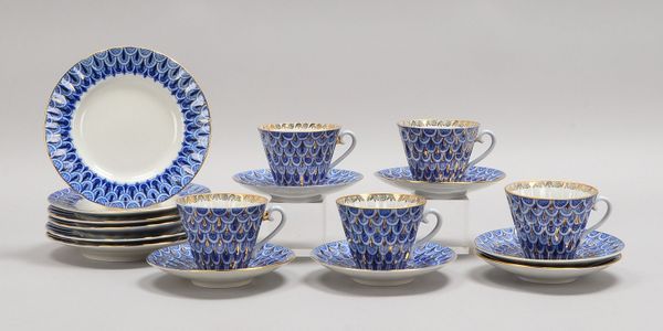 Lomonossov/St. Petersburg, Satz Kaffeegedecke, Dekor 'Vergissmeinnicht', für 6 Pers.