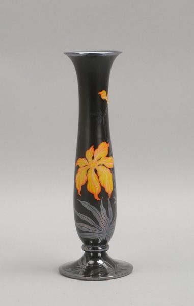 Rosenthal, Porzellanvase, polychr. flor. Dekor/teils Silver Overlay, auf schwarzem Grund