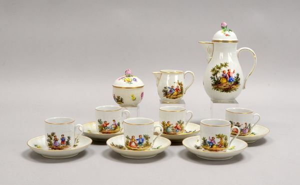 Potschappel, Mokkaservice, feine Handbemalung ('Blüten'/'Kinderszenen'), für 6 Pers.