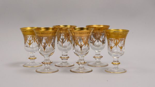 Belle Arti/Berlin, 6x exkl. Rotweingläser (Murano), Kristallglas mit geätztem Golddekor