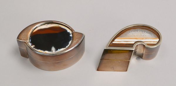 2 Deckeldosen, 925 Sterlingsilber, versch. Ausf., mit Achatbesatz; Gewicht 435 g