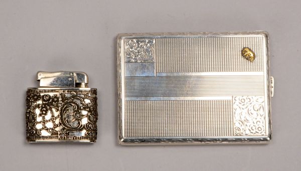 Zigarettenetui, 900 Silber, und Benzinfeuerzeug, Silber-Ummantelung