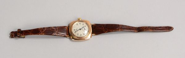DAU Rolex, 375 GG-Gehäuse/Lederarmband, Handaufzug; Maße 28 x 28 mm