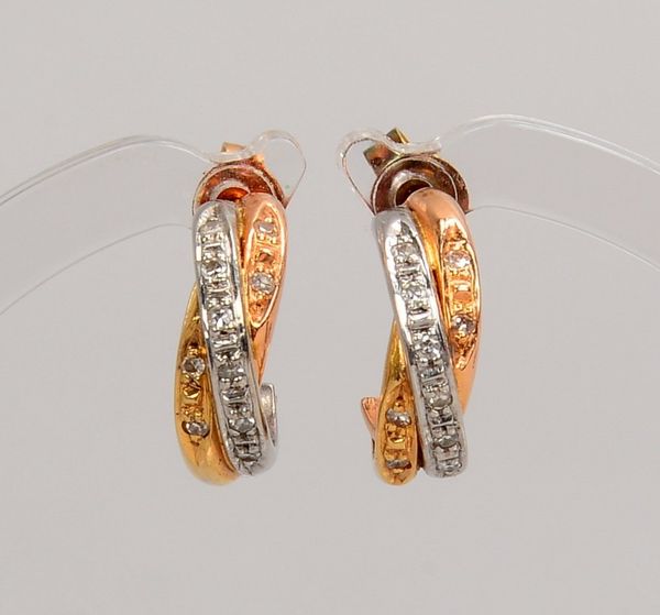 Paar Ohrstecker, 585 Gold/Tricolor, jew. mit 6x Achtkant-Diam.; Ø 14 mm, Gew. 4,20 g