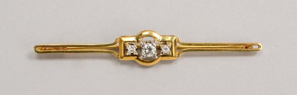 Stabbrosche, 585 GG (gest.), mit 3x Altschliff-Diamanten; Gew. 5,40 g