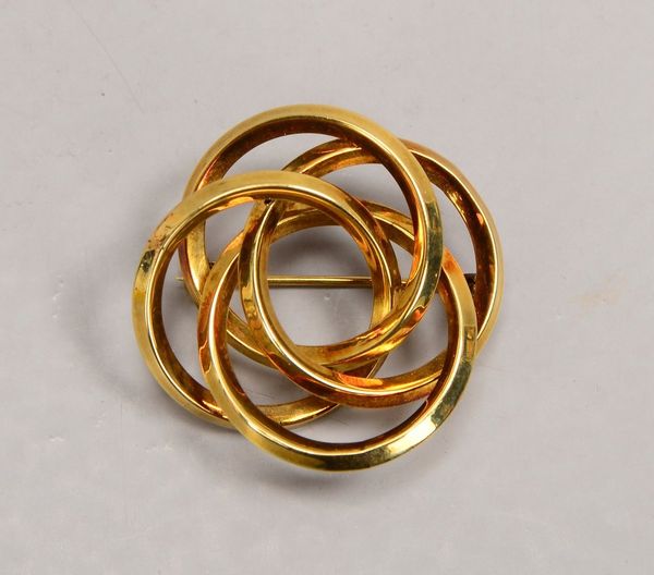 Brosche, 585 GG (gestempelt); Durchmesser Ø 3 cm, Gewicht 7,50 g