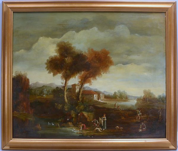 Gemälde, 'Wäscherinnen am Fluss', Öl/Lw, unsign.; Bildmaße 74 x 89 cm
