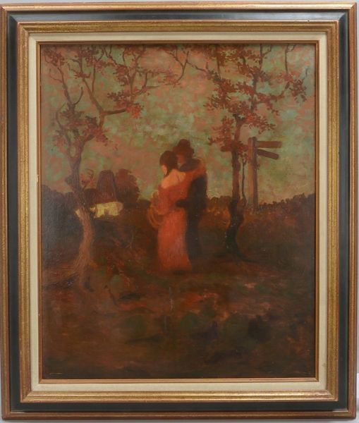 Gemälde, 'Liebespaar in Landschaft', Öl auf Platte/gerahmt, unsigniert; Maße 73 x 58 cm