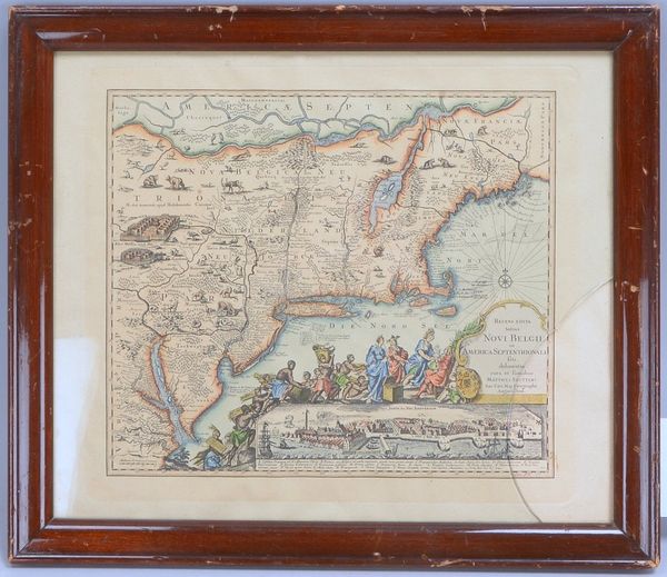 Historische Landkarte (Repr.), 'Novi Belgii - Neues Belgien'; Maße 31 x 36 cm
