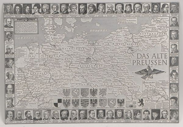 Historisches Sammlerstück: Druckplatte, Blei, 'Das Alte Preußen' - Landkarte mit Randportraits histo