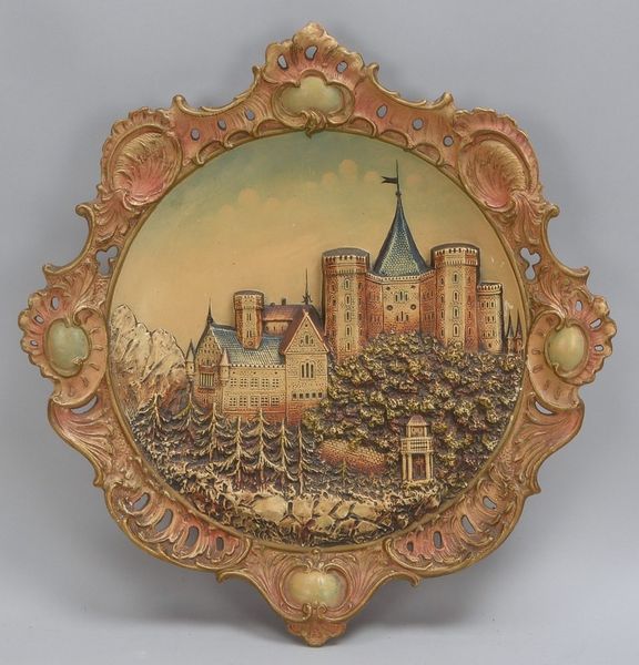 Ansichtenteller, Keramik, 'Schloss Hohenschwangau', Rocaillenrand; Ø 54 cm