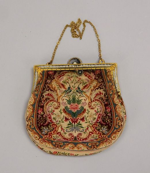 Vintage-Theatertasche, floral bestickt, mit innenliegendem Portemonnaie und Spiegel