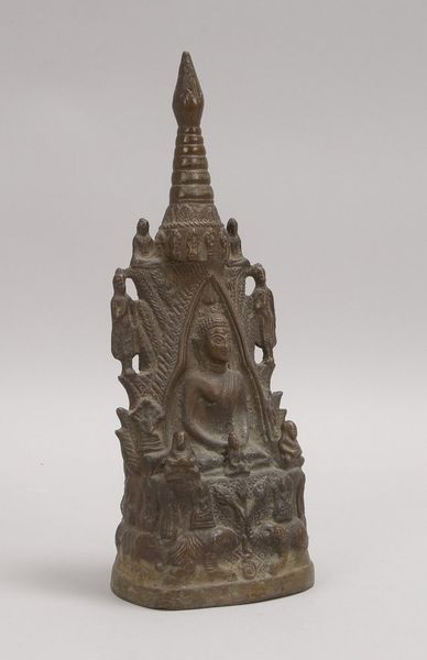 Bronzeskulptur (Indien), 'Buddha', Hohlguss-Figur mit Steinfüllung; Höhe 31 cm
