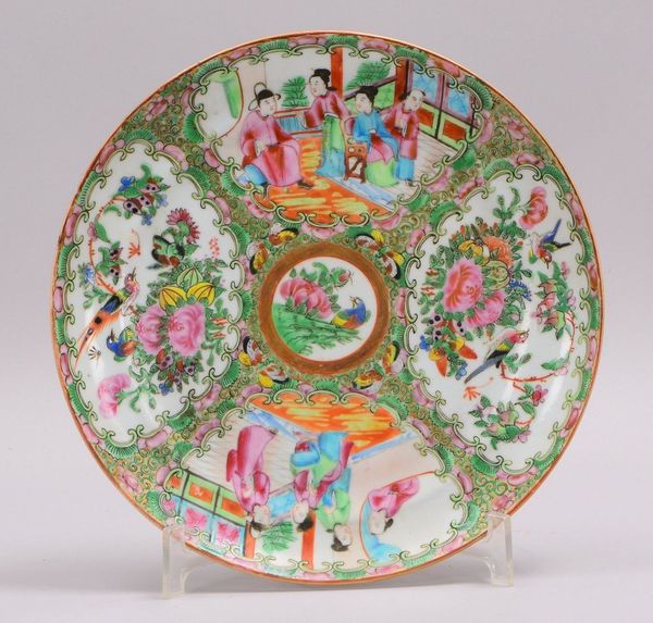Porzellanteller, 4x Reserven mit polychr. Malerei ('Hofszenen'/Naturmotiv), ungemarkt; Ø 24,5 cm