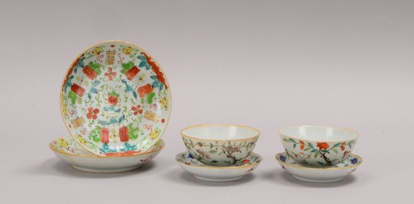 6 Servierteile (China), antik: 4x Schälchen und 2x Teetassen, 4-fache Bodenmarke