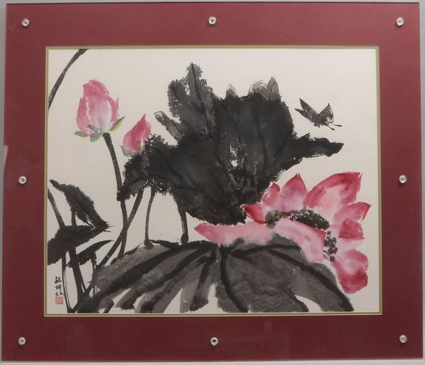 Aquarell, 'Päonien'(?), unten li. sign./mit Signaturstempel, unter PP zwischen Plexiglas