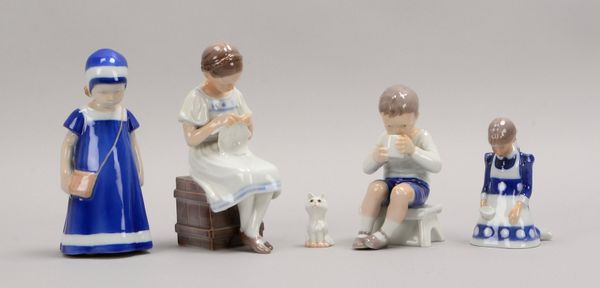 Bing & Grøndahl, 5 Porz.-Figuren, versch. Kinder-/Tierfiguren; Höhe 4,5 - 17 cm