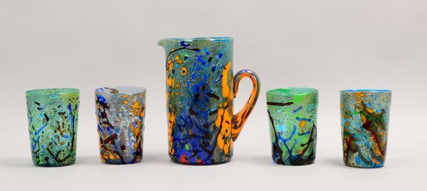 Trinkglas-Set: 4x Trinkgläser mit Wasserkrug; Höhe Krug 22 cm, Höhe Gläser 13 cm