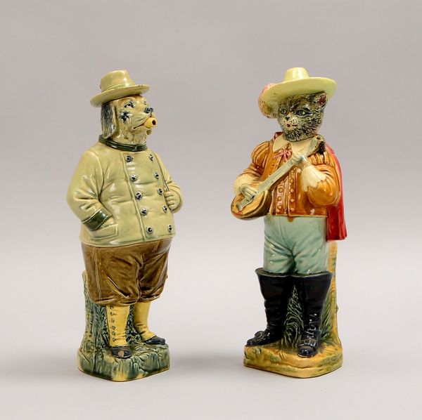 B & L ('ges. geschützt'), 2 figürliche Keramikflaschen, als Tierfiguren gestaltet/Korken jeweils als