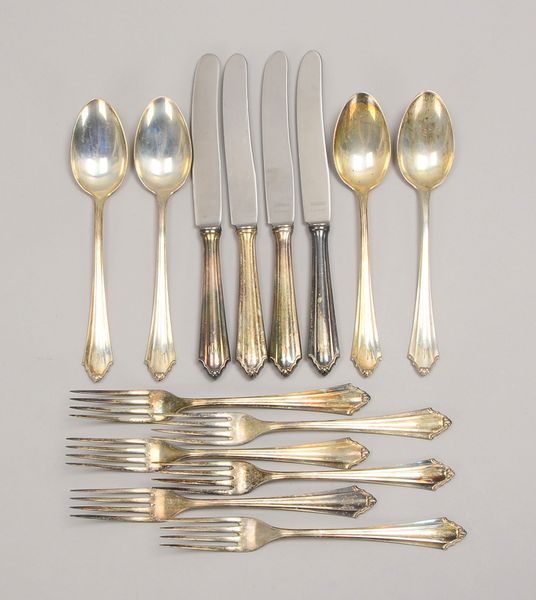 BSF, Tafelbesteck, 800 Silber: 4x Messer, 4x Löffel, 6x Gabeln; Gew./o. 660 g
