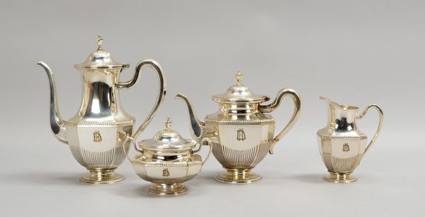 Tee-/Kaffeekern, versilbert: Teekanne, Kaffeekanne, Zuckertopf, Sahnekännchen