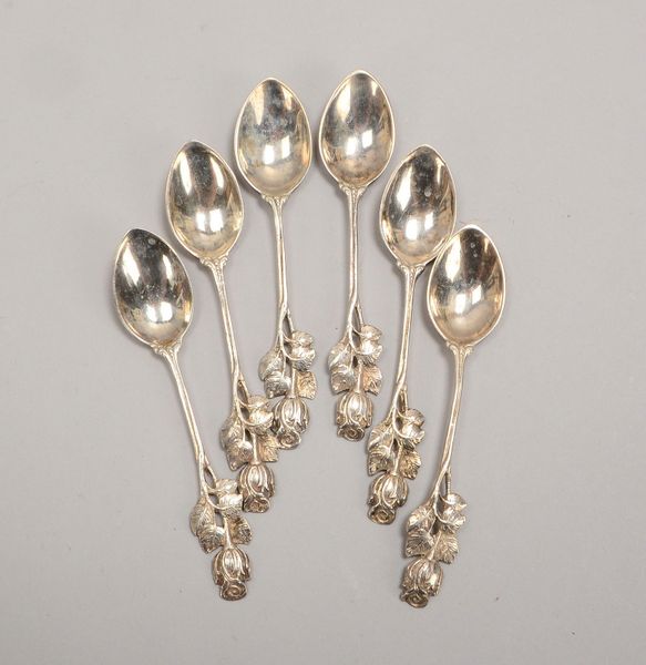 6x Mokkalöffel (Chr. Widmann), 800 Silber, Dekor 'Hildesheimer Rose; Gew. ca. 61 g