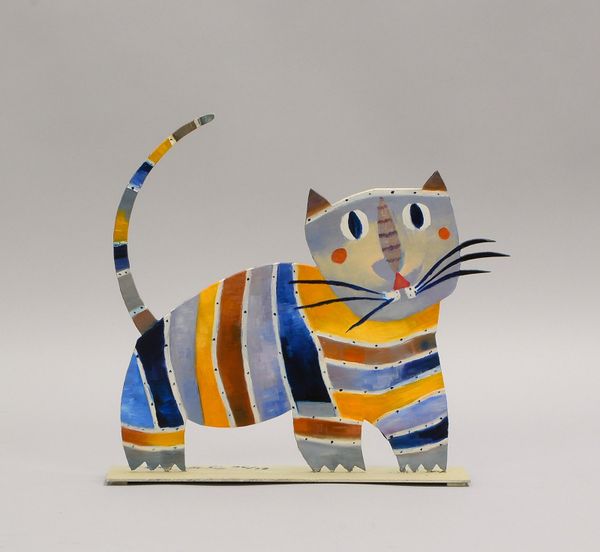 Künstler-Skulptur, 'Katze', Aluminium, farbig gef., Aufl. '26/90', sign.; Höhe 25 cm