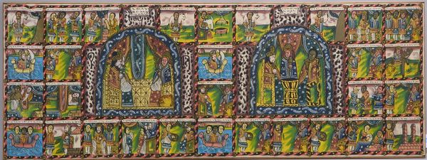 Gemälde, 'Alttestamentarische Szenen', Acryl/Lw, in Transportleiste; Maße 62,5 x 169 cm