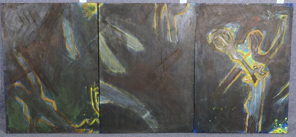 Spoerri, Helen, Triptychon, 'Moderne Kompos.', Öl/Lw, sign.; Gesamtmaße 77 x 319,5 cm