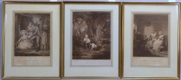 3 antike Gravuren (Motive nach George Morland, hrsg. 1816), unter PP hinter Glas