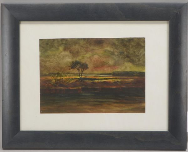 Arnold, Christian, 'Worpsweder Wiesen im Winter', Aquarell, monogr., hinter Glas