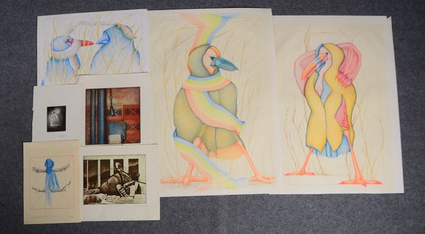 Pieper, Diedee, 3 Radierungen/4 Kreidepastelle, versch. Motive, jew. sign., unger.