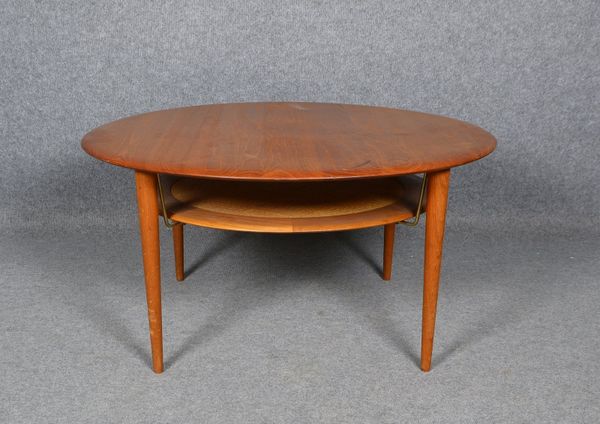France & Søn/DK, Couchtisch, Teakholz, 2x Ebenen/1x Rattan, Entw. Hvidt & Mølgaard
