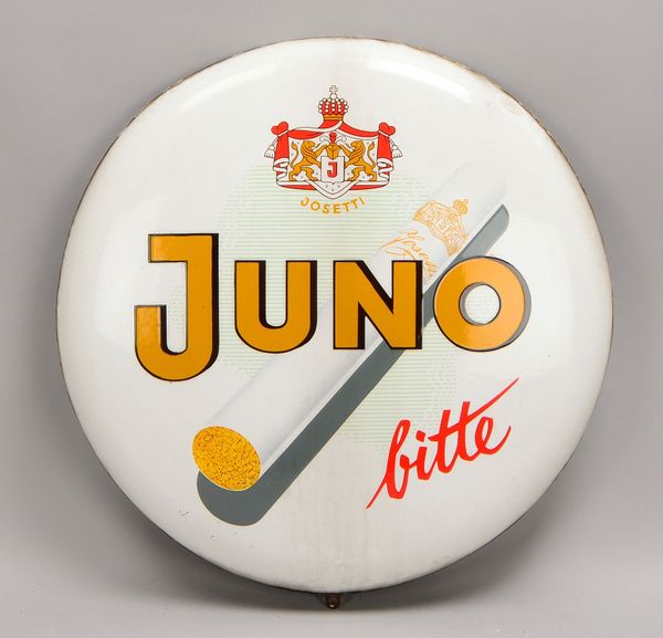 Werbeschild (1950er Jahre), Emaille, 'Juno bitte - Josetti-Zigaretten'