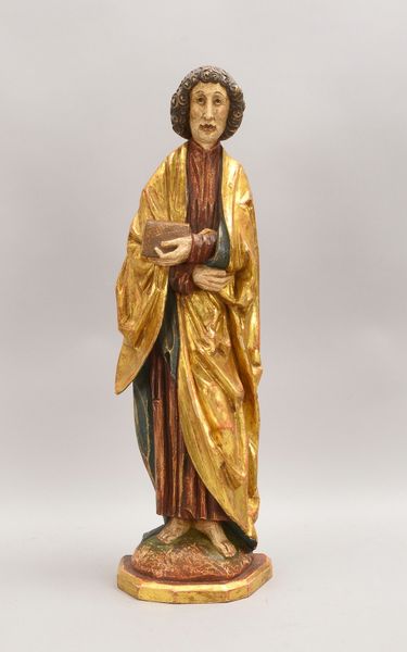Sakrale Figur, Holz geschn., 'Heiliger' - mit Attribut in den Händen, polychr./goldgef.