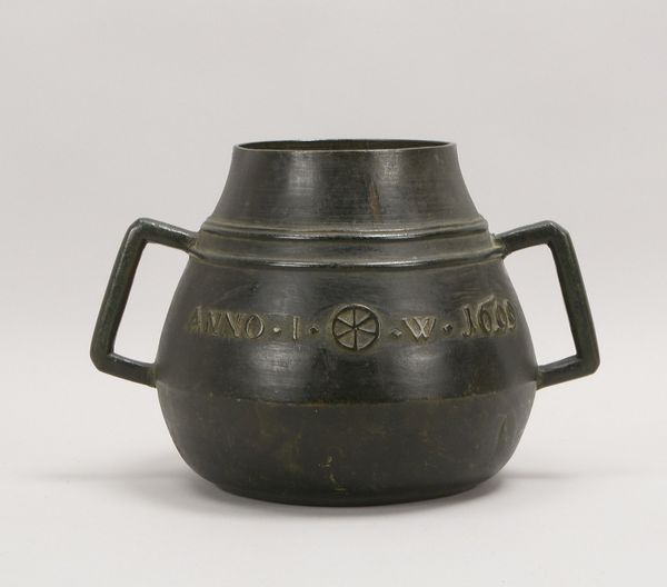 Apothekergefäß, Bronze, kon. Wandung, 2x Handhaben, mit Schriftband, 'Anno I. - W. 1609'