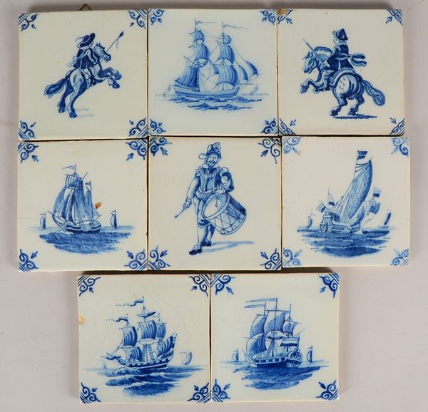 Kl. Konvolut Delfter Fliesen, versch. Motive, 8 Stück; Maße 13 x 13 cm