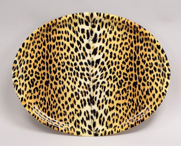 Designer-Serviertablett, oval, Plastik/Kunststoff, Leoparden-Optik; Maße 49 x 62 cm