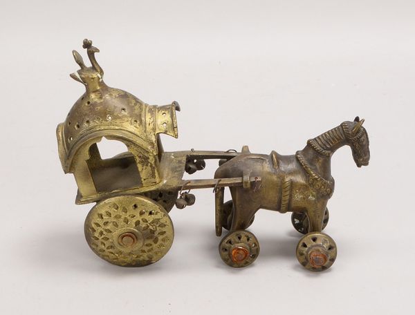 Bronzeskulptur (Indien), 'Pferd mit Kutsche'; Länge 26,5 cm