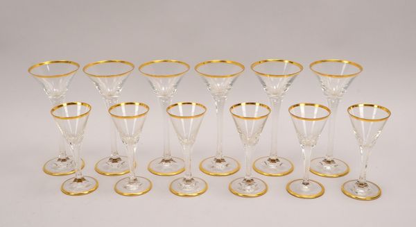 6x Champagnergläser und 6x Sherrygläser, farbloses Glas, mit Goldrand