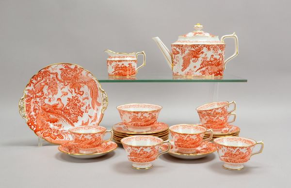 Royal Crown Derby, Teeservice, Dekor 'Red Aves', für 6 Pers., 22-tlg.