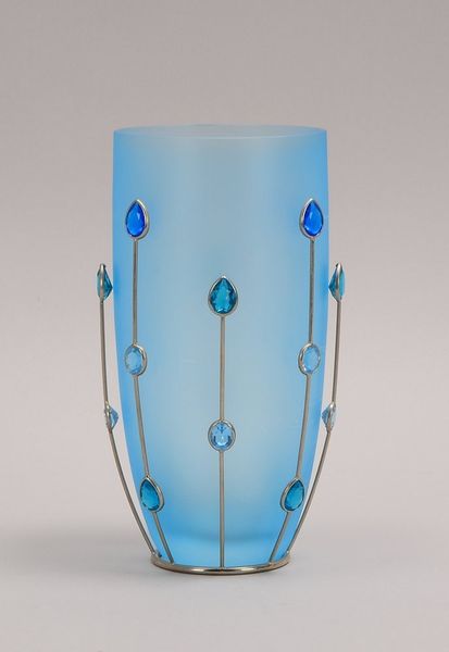 Swarovski-Tischvase, blaues matt. Glas, Metall-Montierung besetzt mit Kristallsteinen
