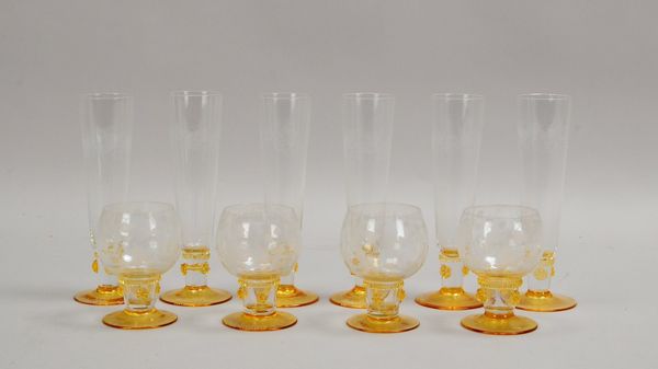 6x Sektflöten, 'Gerhardt Sekt', Höhe 18,5 cm; und 4x Weinrömer, 'Herrgotts-Tr.', Höhe 10 cm