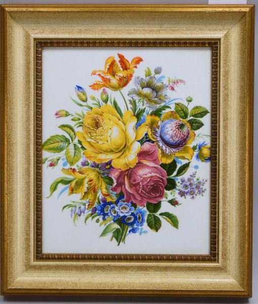 Porz.-Bildplatte, 'Blumenbouquet', ger.; Maße 31 x 26,5 cm, Rahmenmaße 42,5 x 37 cm