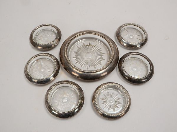 Konfekt-Anbietset, 7-tlg., Kristallglas mit Silber-Montierung; Ø 17 cm/Ø 10 cm