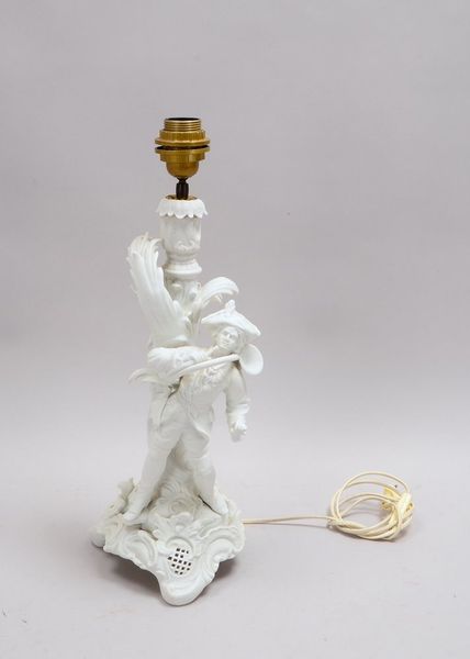 Scheibe-Alsbach, figürl. Biskuitporz.-Tischleuchte, 'Förster mit Waldhorn', 1-fl.