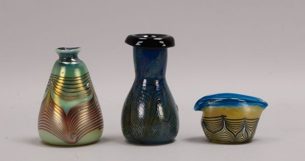 Eisch, 3 Glas-Tischvasen, versch. Ausf., jeweils signiert/datiert; Höhe 7 cm - 15,5 cm