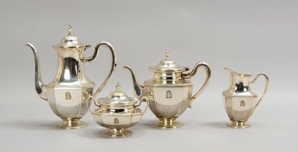 Tee-/Kaffeekern, versilbert: Teekanne, Kaffeekanne, Zuckertopf, Sahnekännchen